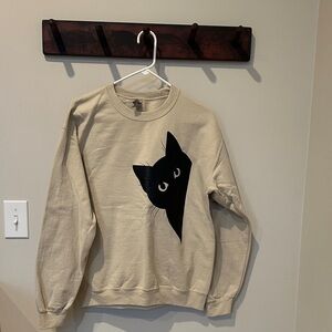 Jerzees Beige Sweatshirt with Black Cat Design
